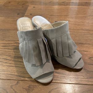 NWOT! Kaari Blue Suede Open Toe Heels Size 7 Brand New!